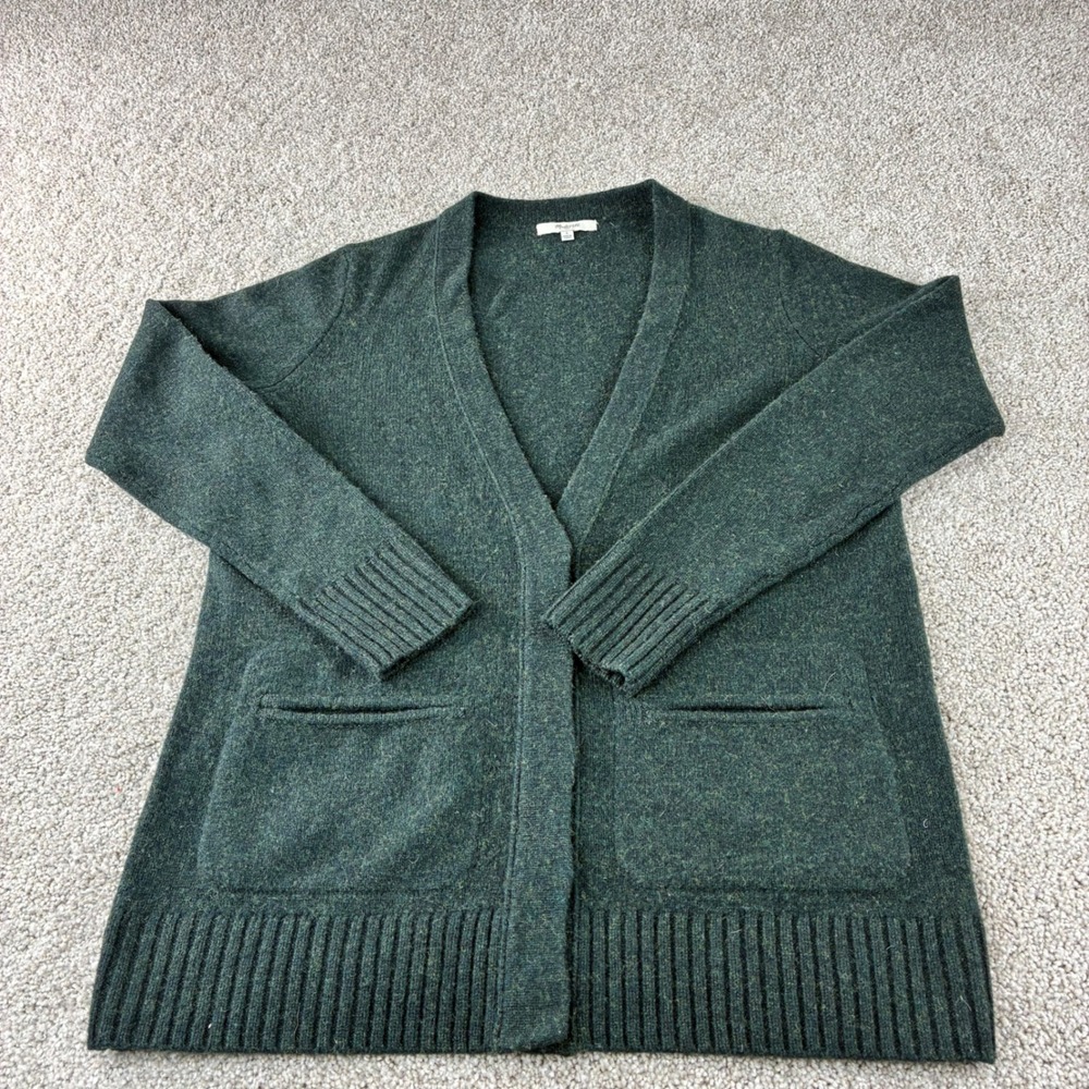Madewell Cardigan Sweater Womens Small‎ Green Knit Ribbed Open Front Pockets